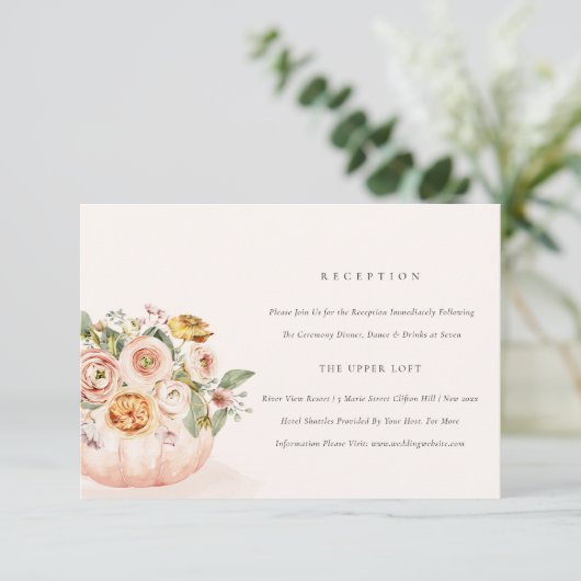 赤面ピンクホワイトカボチャフローラウェディングレセプション エンクロージャーカード (スタンド正面)