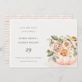 赤面ピンクホワイトカボチャフローラ日付カードを保存 サンキューカード (正面/裏面)