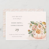 赤面ピンクホワイトカボチャフローラ日付カードを保存 サンキューカード (正面/裏面)