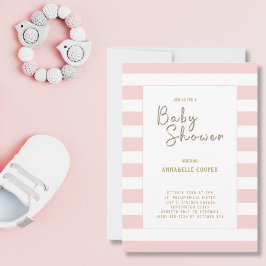 赤面ピンクホワイトガールストライプのベビーシャワー 招待状