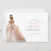 赤面ピンクホワイトグラムガウンブライダルシャワーありがとう 招待状 (正面)