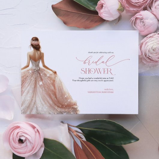 赤面ピンクホワイトグラムガウンブライダルシャワーありがとう 招待状