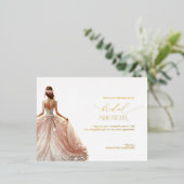 赤面ピンクホワイトグラムガウンブライダルシャワー 箔招待状ポストカード (立ち正面)