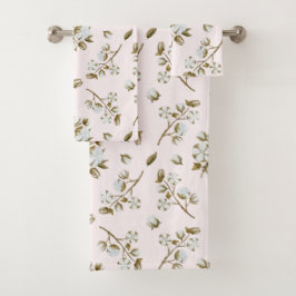 赤面ピンクホワイトコットンボルステムウォーター色 バスタオルセット