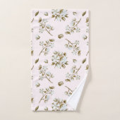 赤面ピンクホワイトコットンボルステムウォーター色 バスタオルセット (ハンドタオル)