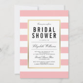 赤面ピンクホワイトストライプの金ゴールドブライダルシャワー招待状 招待状 (正面)