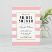 赤面ピンクホワイトストライプの金ゴールドブライダルシャワー招待状 招待状 (スタンド正面)