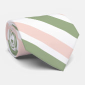 赤面ピンクホワイトセージ緑ストライプ色 ネクタイ (ロール)