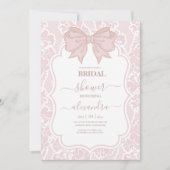 赤面ピンクホワイトチノワセリーフローラブライダルシャワー 招待状 (正面)