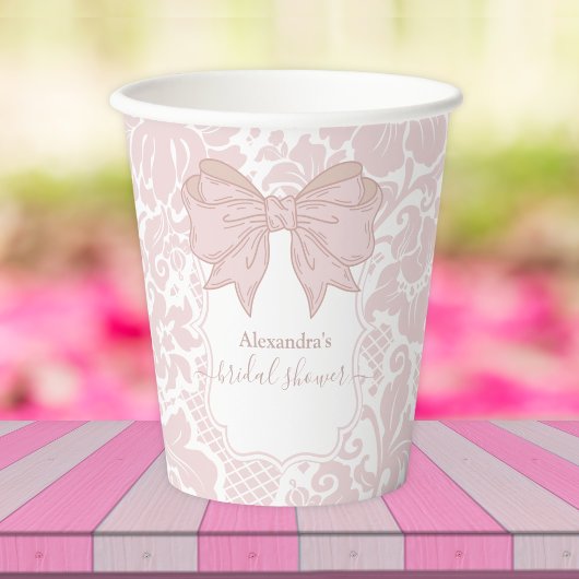 赤面ピンクホワイトチノワセリーフローラブライダルシャワー 紙コップ