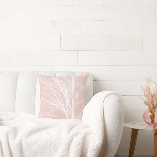 赤面ピンクホワイトツリーブランチ クッション (ソファ)