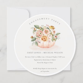 赤面ピンクホワイトパンプキンフローラ婚約招待状 サンキューカード