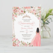 赤面ピンクホワイトフラワーズガウンエレガントキンセアニラ 招待状 (スタンド正面)