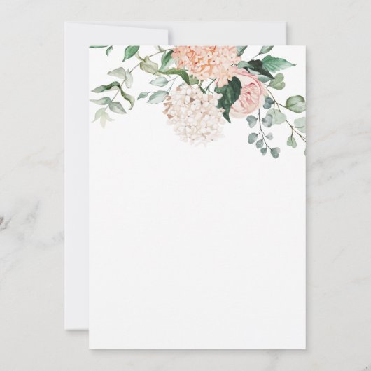 赤面ピンクホワイトフローラアジサイブライダルシャワー 招待状 (裏面)