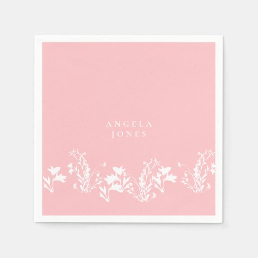 赤面ピンクホワイトフローラカスタムブライダルシャワー スタンダードカクテルナプキン (正面)