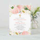 赤面ピンクホワイトフローラファーストホーリーコミュニオン 招待状 (スタンド正面)