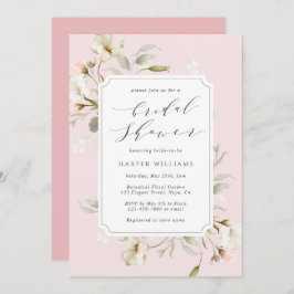 赤面ピンクホワイトフローラブライダルシャワー 招待状