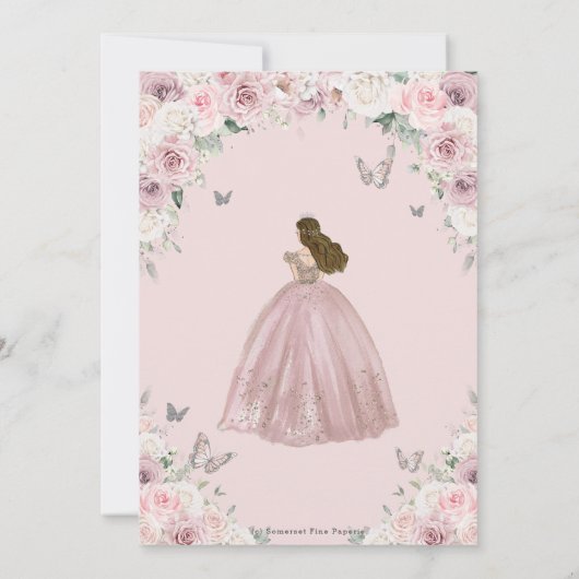 赤面ピンクホワイトフローラプリンセスキンセアニラXV 16 招待状 (裏面)