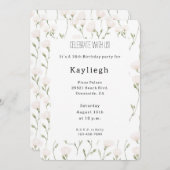 赤面ピンクホワイトフローラ誕生日 招待状 (正面/裏面)