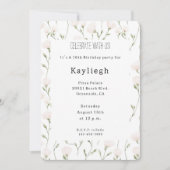 赤面ピンクホワイトフローラ誕生日 招待状 (正面)