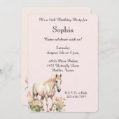 赤面ピンクホワイトホースチューリップ誕生日 招待状 (正面/裏面)