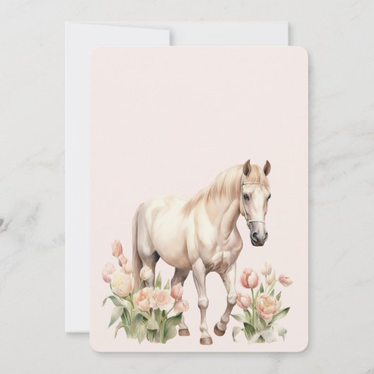 赤面ピンクホワイトホースチューリップ誕生日 招待状 (裏面)