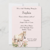 赤面ピンクホワイトホースチューリップ誕生日 招待状 (正面)