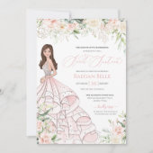 赤面ピンクホワイトローズエレガントグラムSweet sixteen 招待状 (正面)