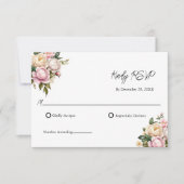 赤面ピンクホワイトローズフローラエレガントウェディングRSVP (正面)