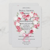 赤面ピンクホワイトローズフローラハートブライダルシャワー 招待状 (正面/裏面)