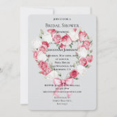 赤面ピンクホワイトローズフローラハートブライダルシャワー 招待状 (正面)