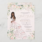 赤面ピンクホワイトローズラグジュアリーガウンSweet sixteen 招待状 (正面/裏面)