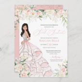 赤面ピンクホワイトローズラグジュアリーグラムSweet sixteen 招待状 (正面/裏面)