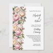 赤面ピンクホワイトローゼスプオニー結婚ズフローラ 招待状 (正面)
