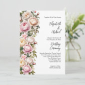 赤面ピンクホワイトローゼスプオニー結婚ズフローラ 招待状 (スタンド正面)