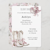 赤面ピンクホワイト女性のカーボーイブーツハット誕生日 招待状 (正面/裏面)