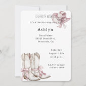 赤面ピンクホワイト女性のカーボーイブーツハット誕生日 招待状 (正面)