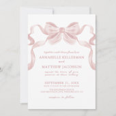 赤面ピンクボウお洒落エレガントな結婚式 招待状 (正面)