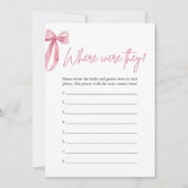 赤面ピンクボウどこ彼らはブライダルシャワーゲーム 招待状 (正面)