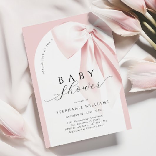 赤面ピンクボウアーチベイビーシャワー招待状 招待状