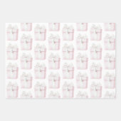 赤面ピンクボウギフトハートチャーム誕生日 ラッピングペーパーシート (正面)