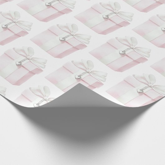 赤面ピンクボウギフトハートチャーム誕生日 ラッピングペーパー (角)