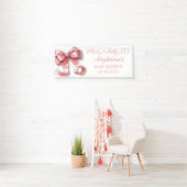 赤面ピンクボウコケットベビーシャワー 横断幕 (インサイチュ)