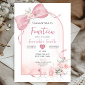 赤面ピンクボウコケットリボンアーチガール誕生日 招待状