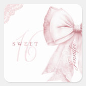 赤面ピンクボウスウィート16誕生日 スクエアシール (正面)