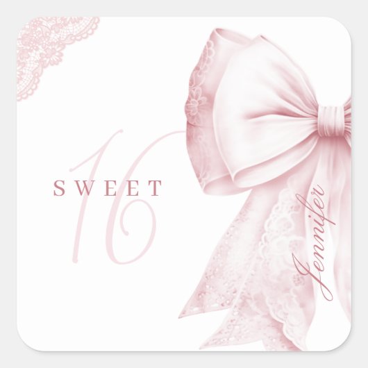赤面ピンクボウスウィート16誕生日 スクエアシール (正面)