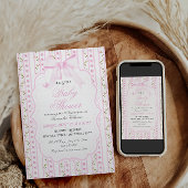 赤面ピンクボウズフローラガールエレガントベビーシャワー 招待状