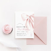 赤面ピンクボウファースト誕生日招待状 招待状