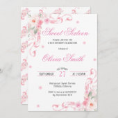 赤面ピンクボウフラワーズSweet sixteen誕生日 招待状 (正面/裏面)