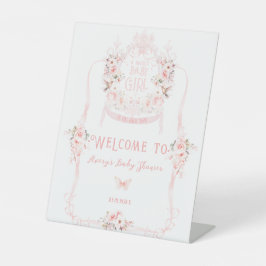 赤面ピンクボウフローラスイートベビーガールシャワー 台座サイン